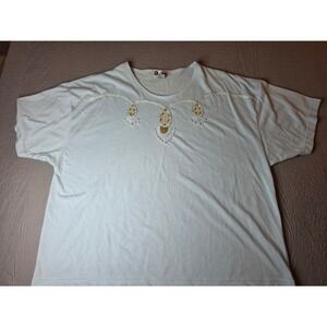 Vintage Kobe Light Blue Beaded Embroidered Short Sleeve Top XL 44